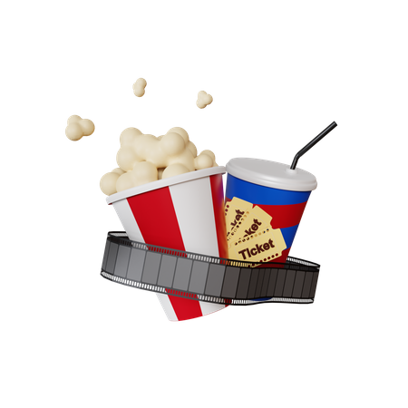 Film Strip And Cinema Food  3D Illustration