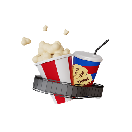 Film Strip And Cinema Food 3D Illustration
