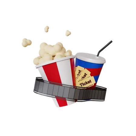 Film Strip And Cinema Food 3D Illustration