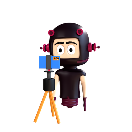 Filmer une vidéo de personnage sur mobile à l'aide d'un trépied  3D Illustration