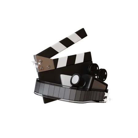 Filmklappe und Filmrolle  3D Illustration