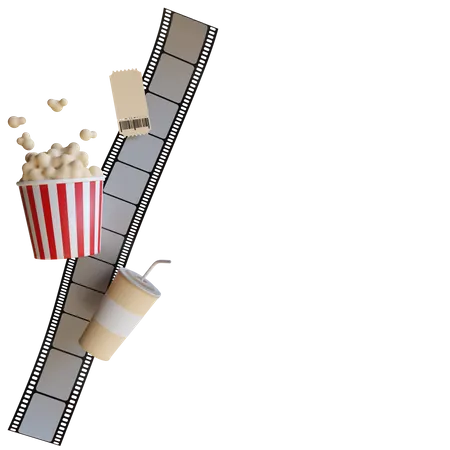 Filmstreifen und Popcorn-Eimer  3D Illustration