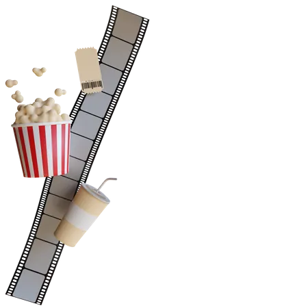 Filmstrip And Popcorn Bucket 3D Illustration