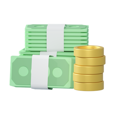 Banknote And Stack Of Coin 3D Illustration