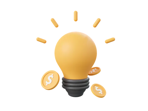 3 D Cartoon Design Illustration Of Light Bulb With Dollar Coin Startup Business Idea Concept 3D Icon