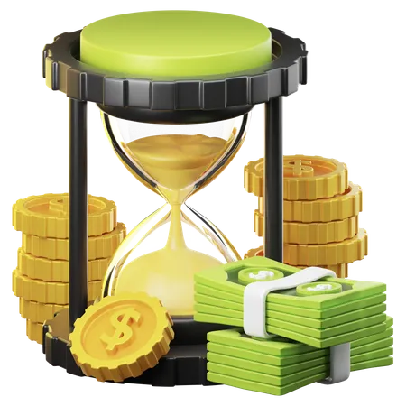 Business And Finance Illustration Glass Hourglass With Gold Money Coins Isolated On Transparant Background 3 D Illustration High Resolution 3D Icon