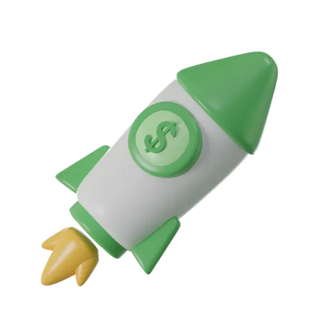 3 D Flying Space Rocket With Money Coin 3D Icon