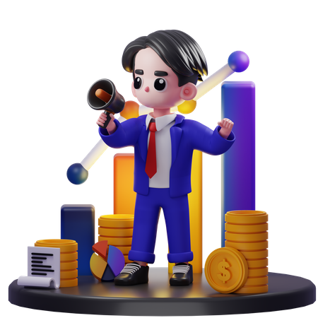 Financial Advisor Holding Megaphone  3D Illustration