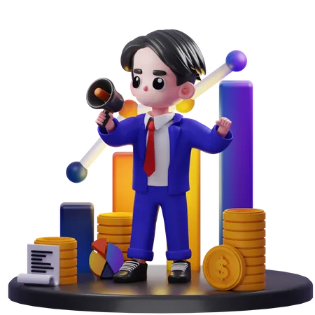 Financial Advisor Holding Megaphone  3D Illustration