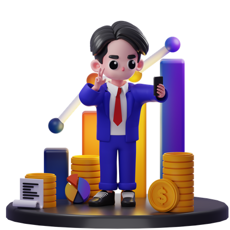 Financial Advisor Taking Selfie  3D Illustration