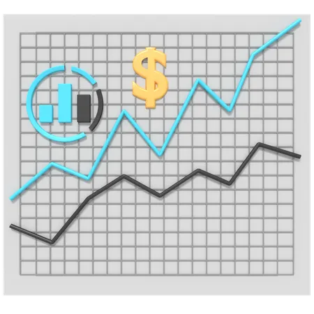 Company Line Statistics Data With Dollar 3D Icon
