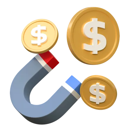 Magnet Pulling Dollar Coin Finance Icon 3 D Illustration 3D Icon