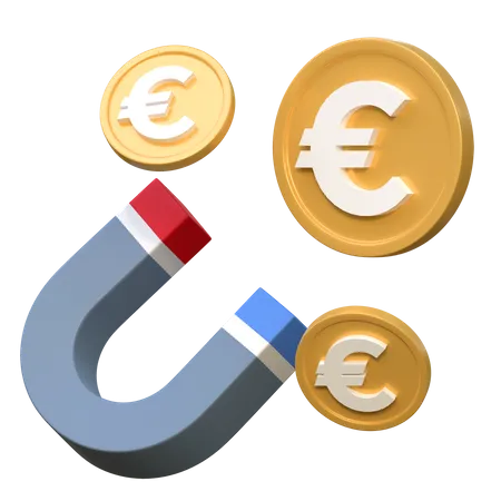 Magnet Pulling Euro Coin Finance Icon 3 D Illustration 3D Icon