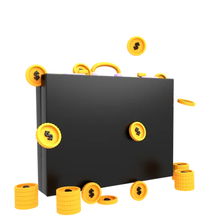 3 D Illustration Business Briefcase Full Of Gold Coins 3D Illustration