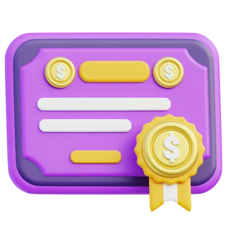Financial Certificate With Golden Seal  3D Icon