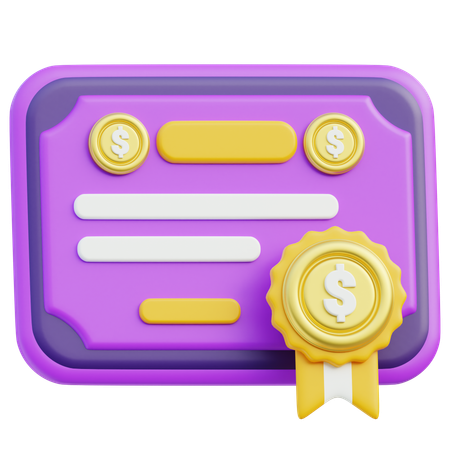 Financial Certificate With Golden Seal  3D Icon