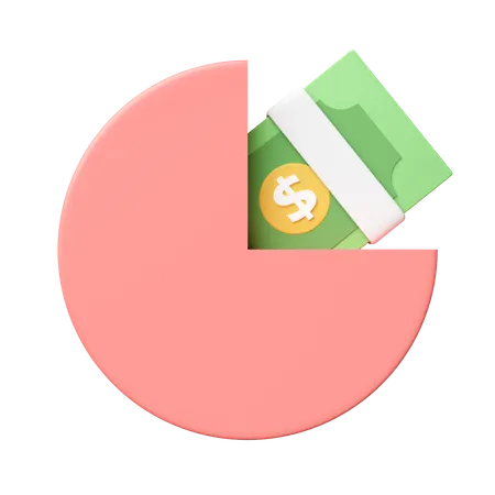 3 D Pie Chart With Banknote Stack Isolated Analysis Business Financial Data 3D Icon