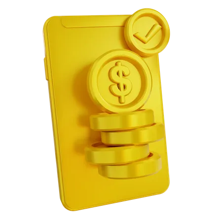 3 D Illustration Golden Financial Check On Mobile 3D Icon