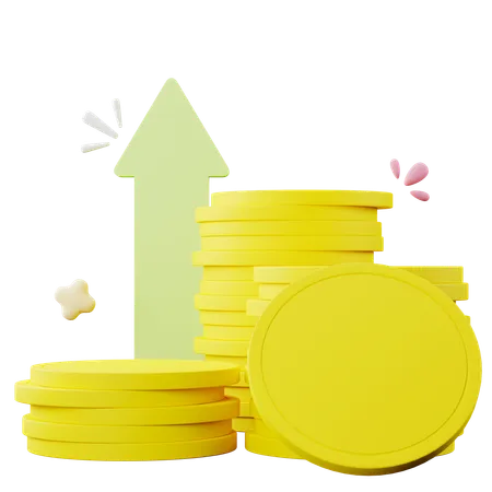 3 D Illustration Of Stack Of Coins With Arrow Pointing Up 3D Icon