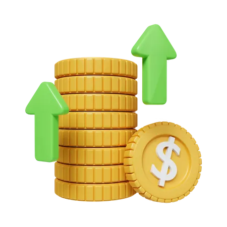 Green Up Arrow And Coin Stacks On White Background Financial Success And Growth Concept Icon Isolated On White Background 3 D Rendering Illustration Clipping Path 3D Icon