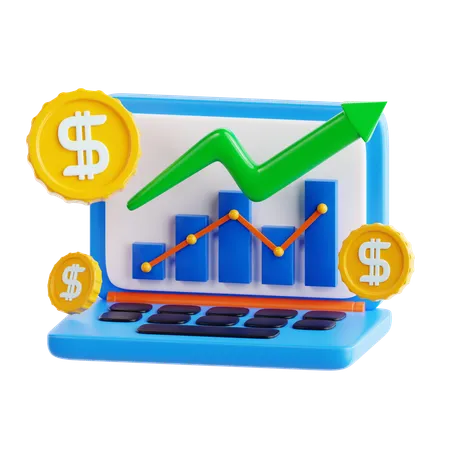 Financial Growth Representation with Graphs and Coins  3D Icon