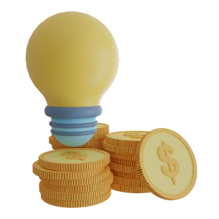 Light Bulb With A Stack Of Coins 3D Icon