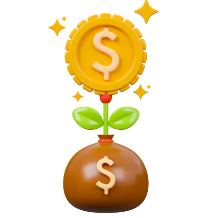 Financial Investment Gain 3 D Icon Money Tree In Money Bag 3D Icon