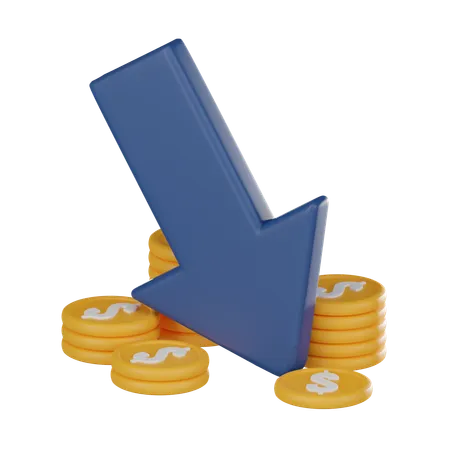 Downward Arrow And Dollar Coin Sign Financial Challenges Economic Fluctuations Navigating Complexities Of Financial Ideal For Conveying Concepts Of Financial Loss 3 D Render Illustration 3D Icon
