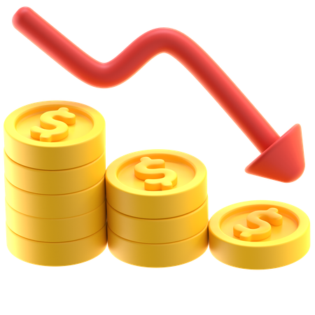 Financial Loss With Downward Arrow And Coins  3D Icon