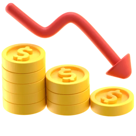 Financial Loss With Downward Arrow And Coins  3D Icon