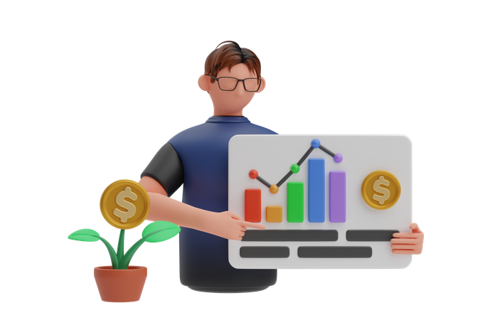 Financial Planner is analyzing financial growth  3D Illustration