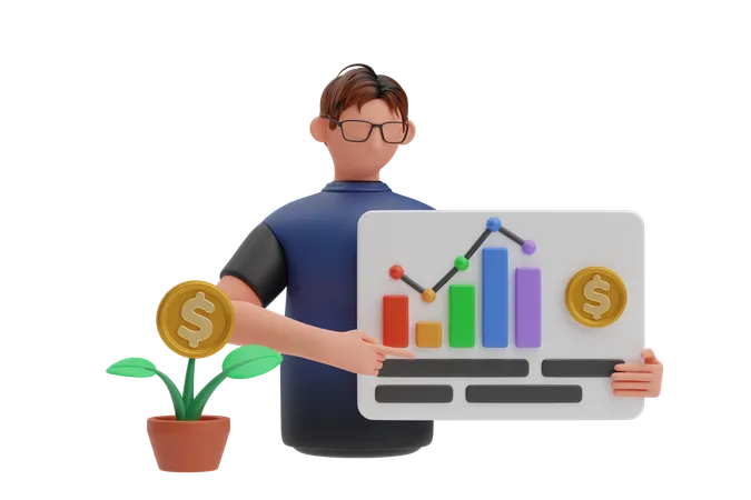 Financial Planner is analyzing financial growth  3D Illustration