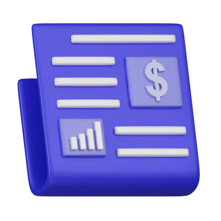 A 3 D Icon Of A Financial News Document Featuring A Dollar Sign And Bar Chart Representing Economic Reports And Analysis 3D Icon