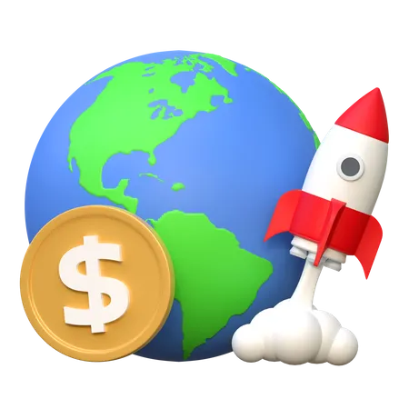 Dollar Price Sky Rocket High Global Finance Icon 3 D Illustration 3D Icon