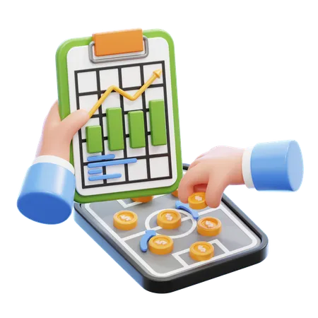 Hand Holding Clipboard With 3 D Financial Chart Icon For Strategic Financial Planning 3D Icon