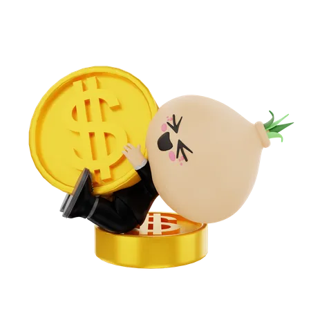Financier kid playing with coins 3D Illustration