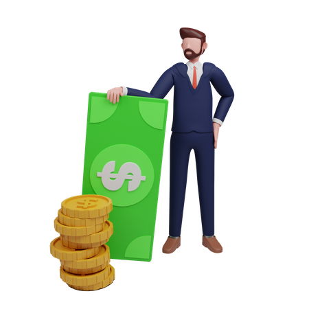 Financiero sosteniendo dinero  3D Illustration