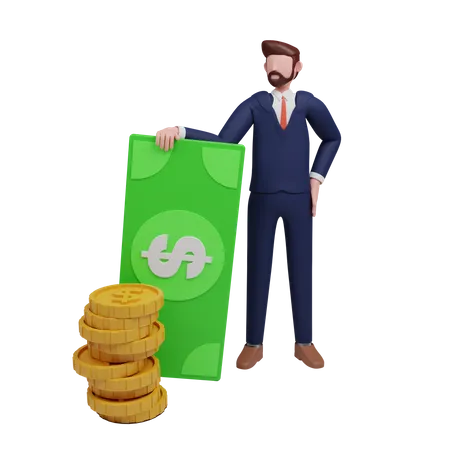Financiero sosteniendo dinero  3D Illustration