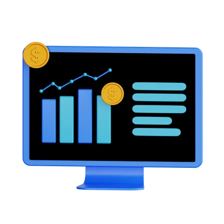 Finanzanalyse-Dashboard mit Münze  3D Icon