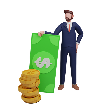 Finanzier hält Geld  3D Illustration