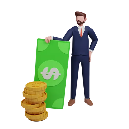 Finanzier hält Geld  3D Illustration