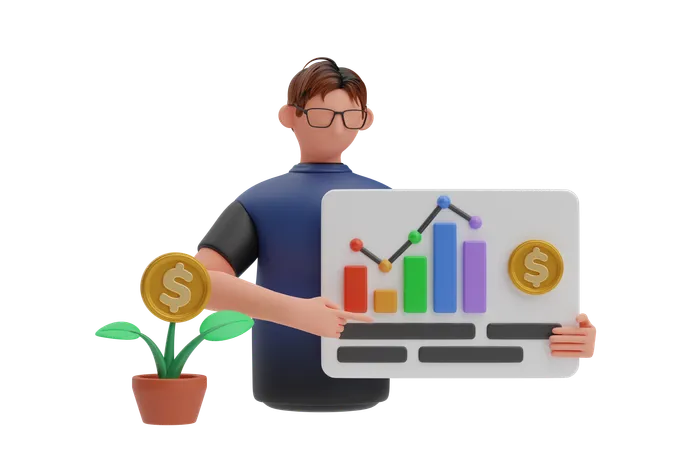 Finanzplaner analysiert das finanzielle Wachstum  3D Illustration