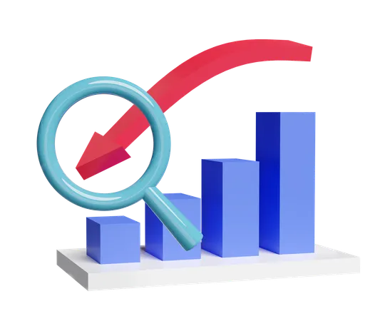 3 D Charts Graph With Magnifying Glass Analysis Business Financial Data Online Marketing Isolated Business Strategy Minimal Concept 3 D Render Illustration 3D Icon