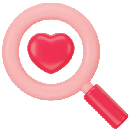 Magnifying Glass With Red Heart 3 D Icon Rendering 3D Icon