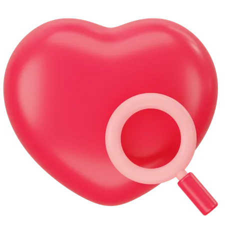 Pink Magnifier With Red Heart Cute 3 D Icon Rendering 3D Icon