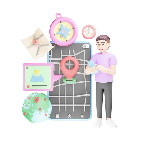 Finding Location Online  3D Illustration