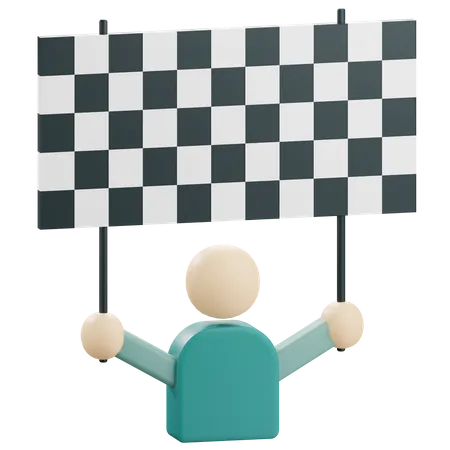 3 D Render Finish Illustration Of Person Holding Finish Flag 3D Icon