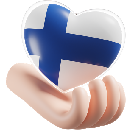 Finland Flag Heart Hand Care  3D Icon