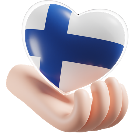 Finland Flag Heart Hand Care 3D Icon