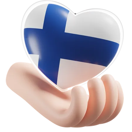 Finland Flag Heart Hand Care  3D Icon